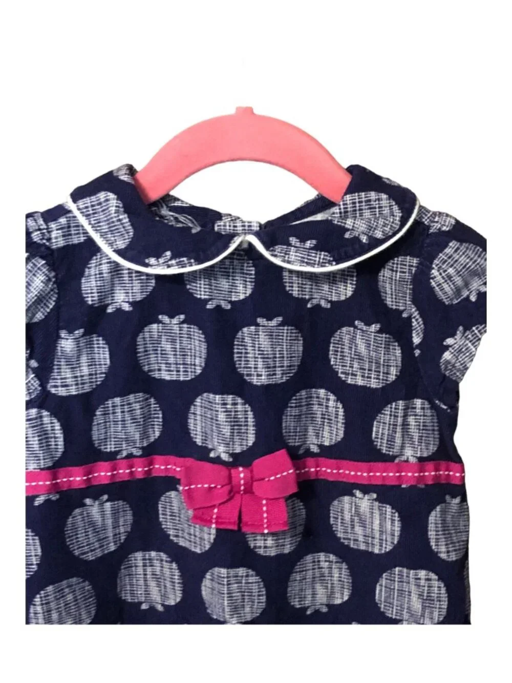 Gymboree School Girl Apple Print Navy Blue Short Sleeve Dress Sz 3T